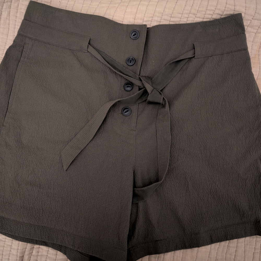 Rag & Bone Women's Camille Seersucker Olive Green High Waisted Shorts (4)